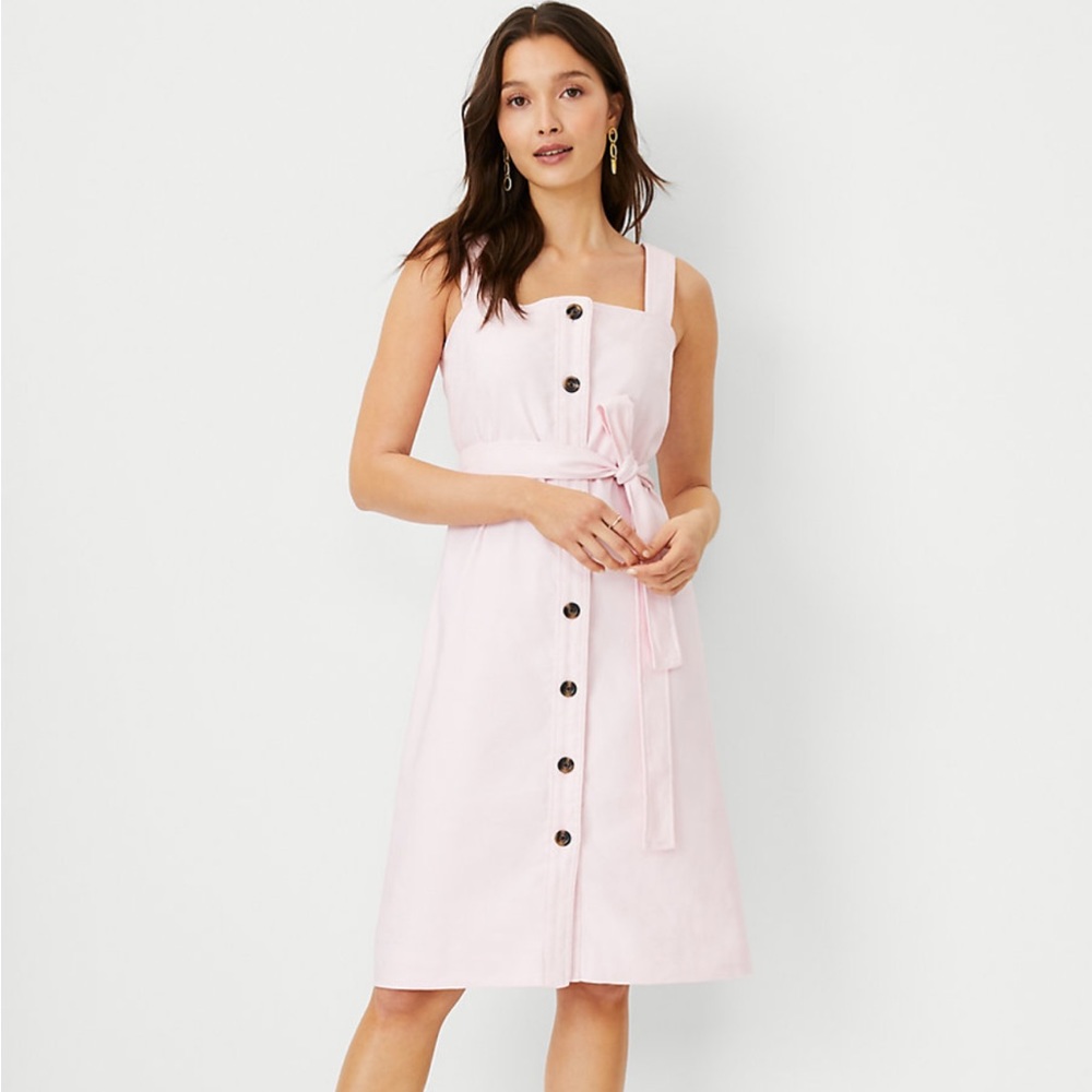 Ann Taylor Button Linen Blend Sheath Dress